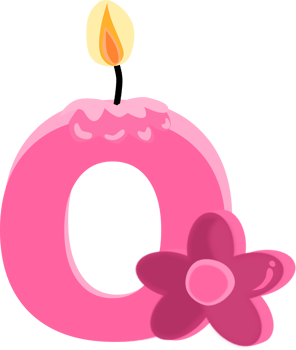 Pink zero 0 number happy birthday candle and flower PNG illustration.