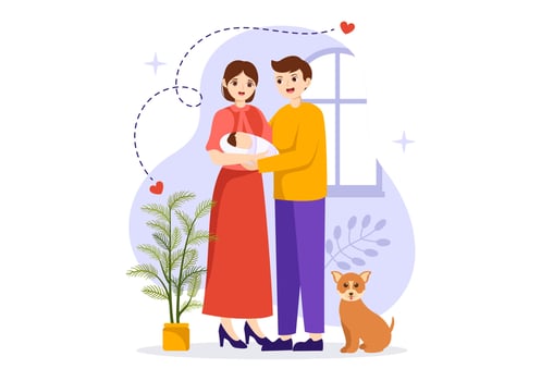 Family Values Vector Illustration of Mother, Father and Kids by Side with Each Other in Love and Happiness Flat Cartoon Hand Drawn Templates