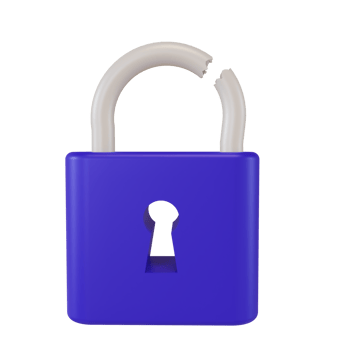 3d render broken lock icon. hacked or hijacked security illustration concept png
