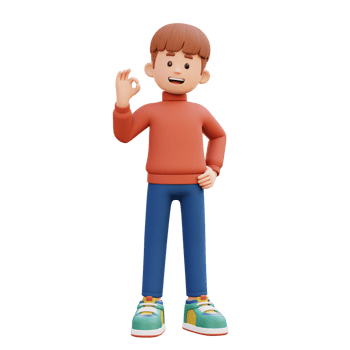 3d male character give ok sign png