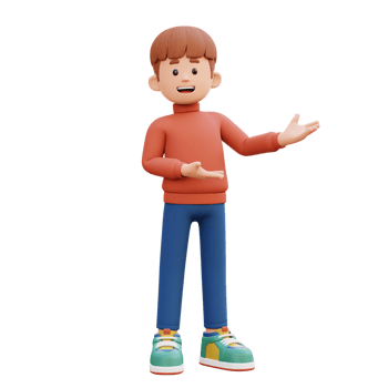 3d male character presenting to the left png