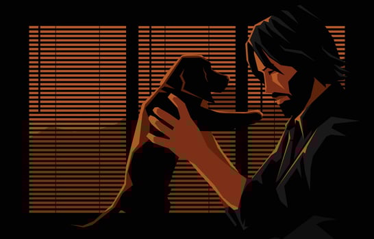 a Man Holding Up a Puppy vector