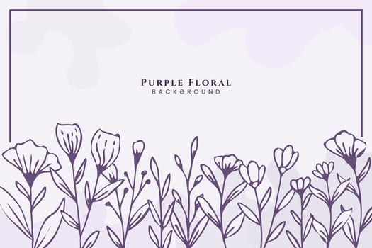 Beautiful Purple floral background with hand drawn leaves and flower border on pastel flat color for wedding invitation or engagement or greeting card vector