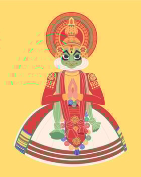 Kerala Kathakali dancer in flat design on yellow background vector