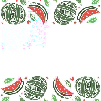 Watermelon background with place for text. Drawn watermelon illustration vector