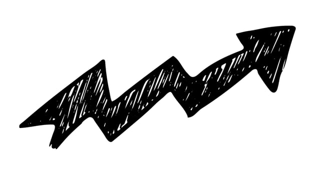Black hand drawn arrow. Sketch of doodle arrow isolated on white background. Vector illustration.