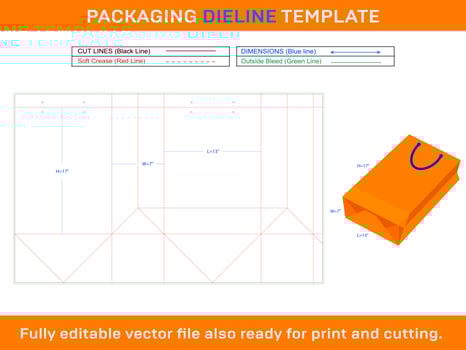 13x7x17 inch Shopping Bag Dieline Template vector
