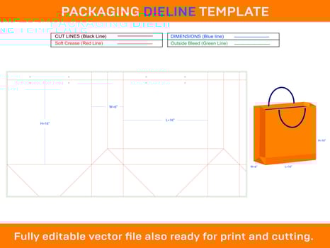 16x6x16 inch Shopping Bag Dieline Template vector