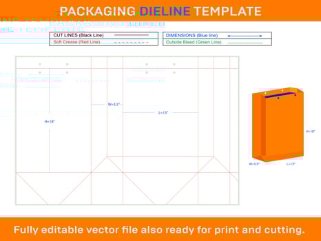 Bag Dieline Template-13x5.5x18 inch vector