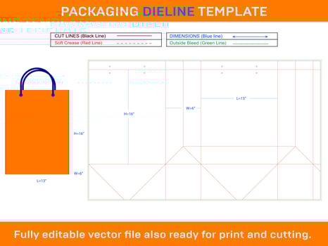 Shopping Bag 13x6x16 inch Dieline Template vector