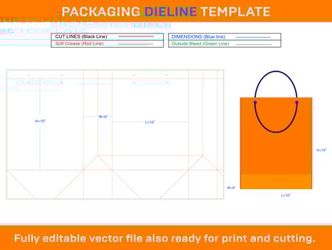 Shopping Bag 16x6x19 inch Dieline Template vector