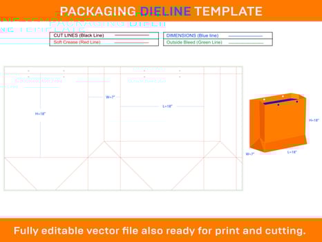 Shopping Bag 18x7x18 inch Dieline Template vector