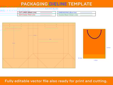 Shopping Bag 32x12x41 cm Dieline Template vector