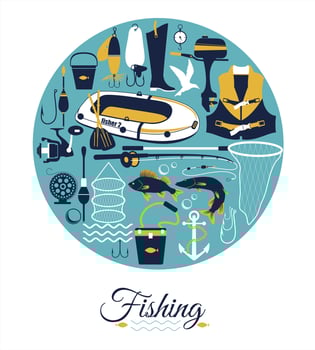 Color Fishihg icon set on white. vector