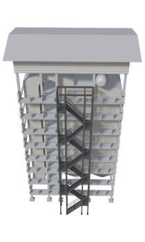 3D illustration of industrial building in transparent png