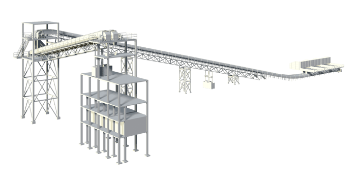 3D illustration of industrial building in transparent png