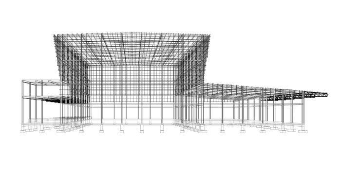 3D illustration of industrial building in transparent png