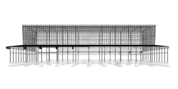 3D illustration of industrial building in transparent png