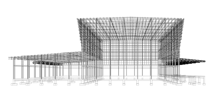 3D illustration of industrial building in transparent png