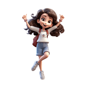 3D happy cartoon girl on transparent background. png