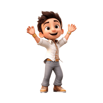 3D happy cartoon boy on transparent background. png