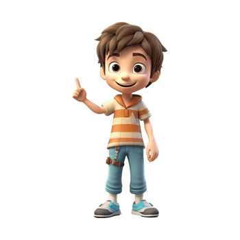 3D happy cartoon boy on transparent background. png