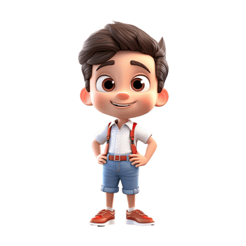 3D happy cartoon boy on transparent background. png