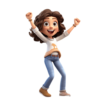 3D happy cartoon girl on transparent background. png