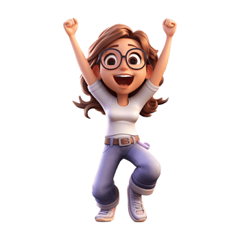 3D happy cartoon girl on transparent background. png