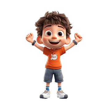 3D happy cartoon boy on transparent background. png