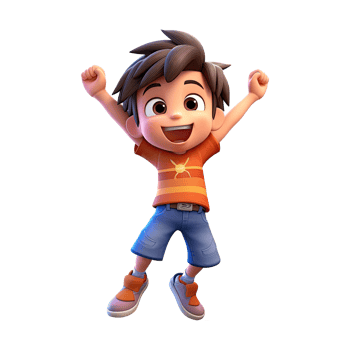 3D happy cartoon boy on transparent background. png