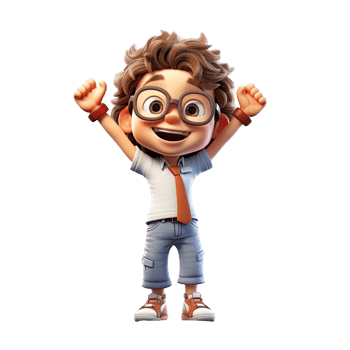 3D happy cartoon boy on transparent background. png