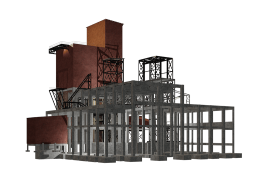 3D illustration of industrial building in transparent png