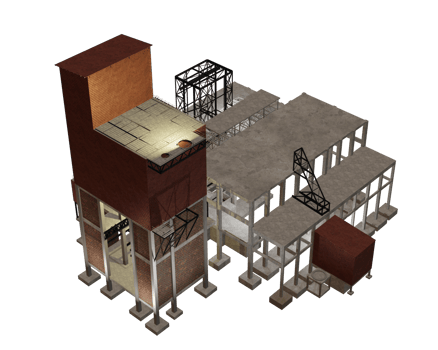 3D illustration of industrial building in transparent png