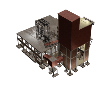3D illustration of industrial building in transparent png