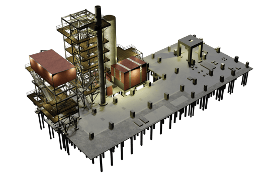 3D illustration of industrial building in transparent png