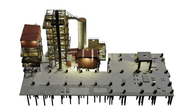 3D illustration of industrial building in transparent png