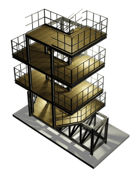 3D illustration of industrial building in transparent png