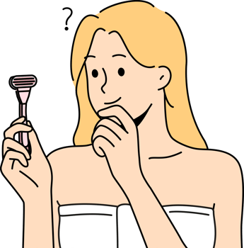 Confused woman with razor in hands think of shaving png
