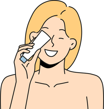 Smiling woman with beauty product bottle png