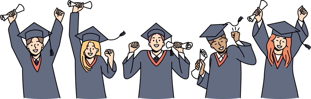Excited students in gowns celebrate graduation png