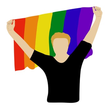 Man holding rainbow shawl vector