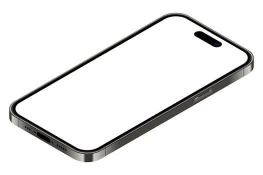 Realistic smartphone mockup. Isometric smartphone. 3d mobile phone with blank screen. Vector illustration
