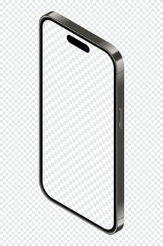 Realistic smartphone mockup. Isometric smartphone set. 3d mobile phones with blank screen. Vector illustration
