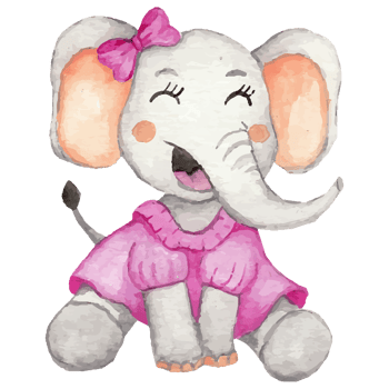 Cute elephant with a flower cartoon hand drawn Clip art Element Transparent Background png