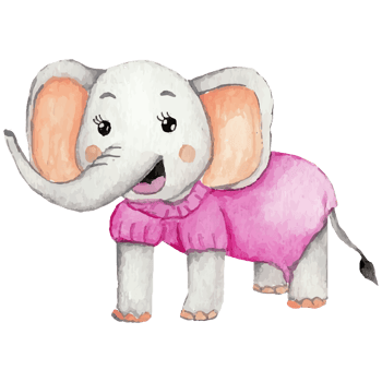 Cute elephant with a flower cartoon hand drawn Clip art Element Transparent Background png