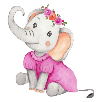 Cute elephant with a flower cartoon hand drawn Clip art Element Transparent Background png