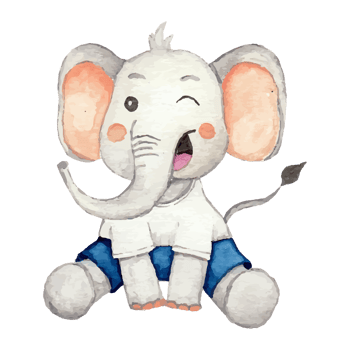 Cute elephant with a flower cartoon hand drawn Clip art Element Transparent Background png