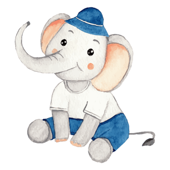 Cute elephant with a flower cartoon hand drawn Clip art Element Transparent Background png