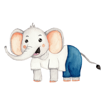 Cute elephant with a flower cartoon hand drawn Clip art Element Transparent Background png
